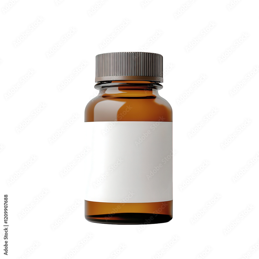 simple amber glass bottle with a gray cap and a blank white label. suggesting it is intended for various contents such as supplements. medicines. or essential oils the minimalist design emphasizes ver simple amber glass bottle with a gray cap and a blank white label. suggesting it is intended for various contents such as supplements. medicines. or essential oils the minimalist design emphasizes ver