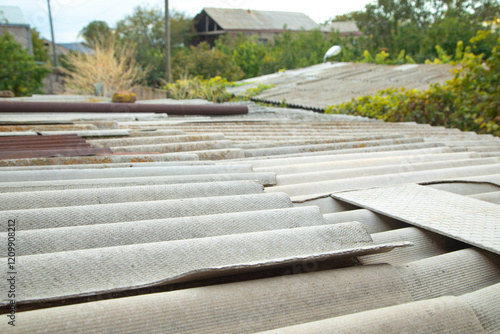 Old broken roof in outdoor.