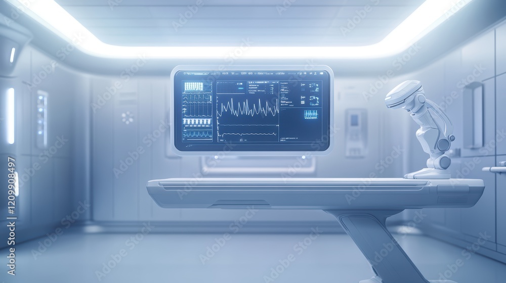 Metallic robot standing on a table in modern room setting Metallic robot standing on a table in modern room setting