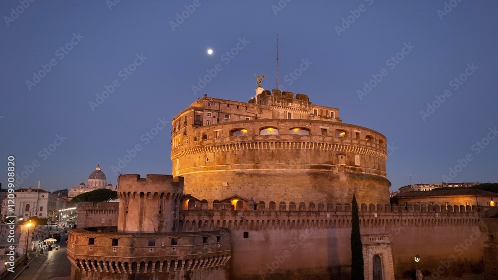 Castel Sant'Angelo at night. Aerial view. Rome, Italy. Castel Sant'Angelo at night. Aerial view. Rome, Italy.