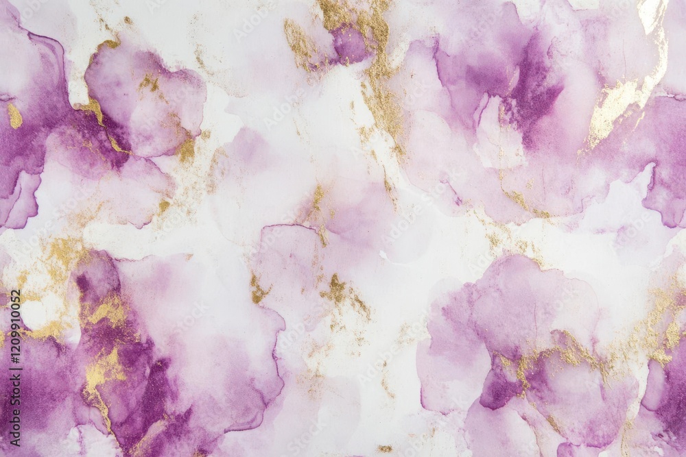 Fototapeta premium Abstract watercolor design featuring purple hues and gold accents on a light background.