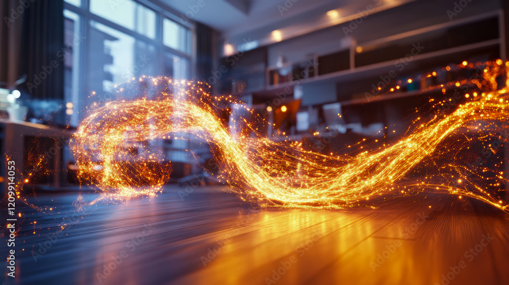 Fototapeta premium Golden Energy Stream in Modern Interior Space