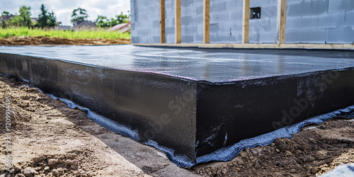 Construction of a concrete foundation slab on site photo