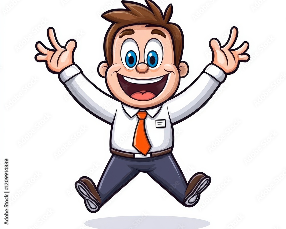 Cheerful Cartoon Character with Bright Smile and Professional Attire Cheerful Cartoon Character with Bright Smile and Professional Attire