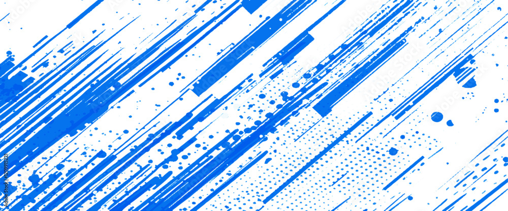 Vector blue style paintbrush grunge with halftone dots pattern texture
