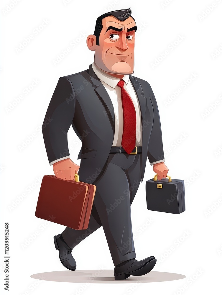 Confident Businessman Walking with Briefcases in Professional Attire Confident Businessman Walking with Briefcases in Professional Attire