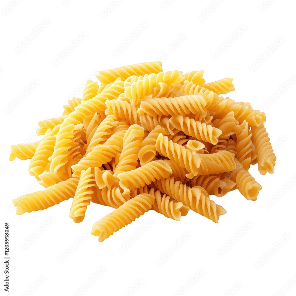 pile of uncooked spiral pasta. showcasing its twisted shape and yellow color the pasta is arranged in a way that highlights its texture and form. making it suitable for culinary presentations or recip pile of uncooked spiral pasta. showcasing its twisted shape and yellow color the pasta is arranged in a way that highlights its texture and form. making it suitable for culinary presentations or recip