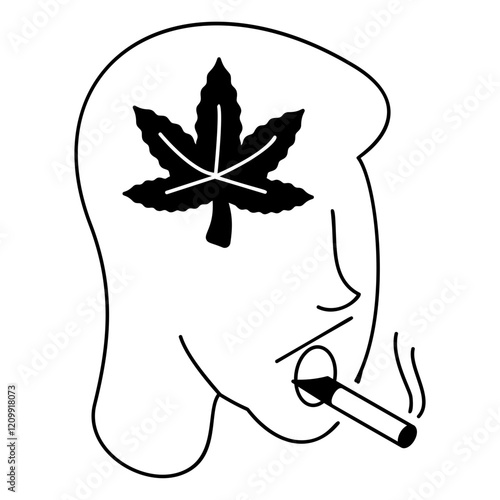 Psychonautics or flower child face side view isometric vector icon,Cannabis and marijuana symbol, cannabinoids sign, healthcare Herb illustration, Hash affected Person concept photo