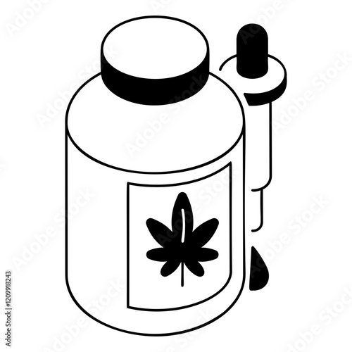 Concentrated weed liquid with Dropper isometric vector icon,Cannabis and marijuana symbol, cannabinoids sign, healthcare Herb illustration, sativa-dominant hash oil concept photo