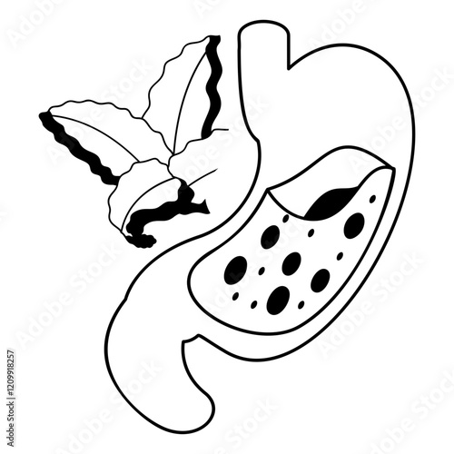 Reducing abdominal pain using Hemp isometric vector icon,Cannabis and marijuana symbol, cannabinoids sign, healthcare Herb illustration, cannabinoids inhibit gastric acid secretion concept