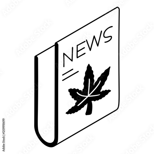 Ganja or Marihuana blog isometric vector icon,Cannabis and marijuana symbol, cannabinoids sign, healthcare Herb illustration, hasheesh news and Journal concept