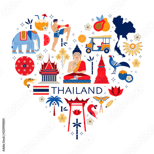 I Love Thailand Travel Print with Thai Symbols