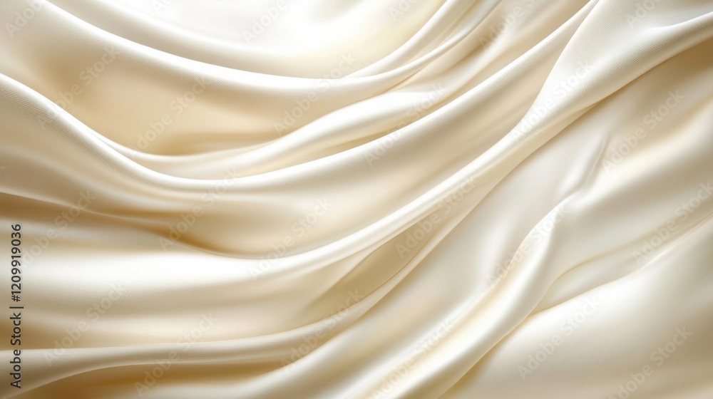Obraz premium A close-up view of flowing cream-colored satin fabric, showcasing its smooth texture and drape.