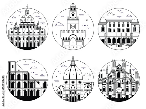 Obraz na płótnie Italy Travel Circle Icon in Line Art w salonie
