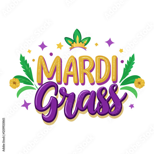 Vibrant Mardi Gras Logo with Festive Mask and Decorations