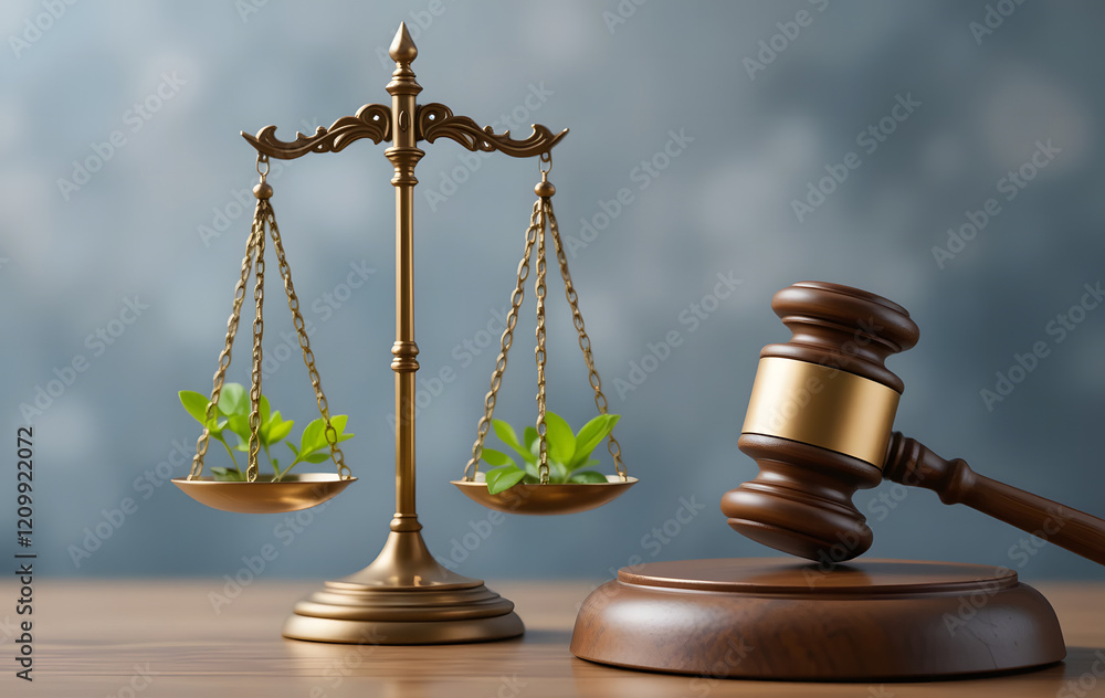 Environment Law. Gavel with scales of justice on environmental, law implement clean and sustainable energy Environment Law. Gavel with scales of justice on environmental, law implement clean and sustainable energy