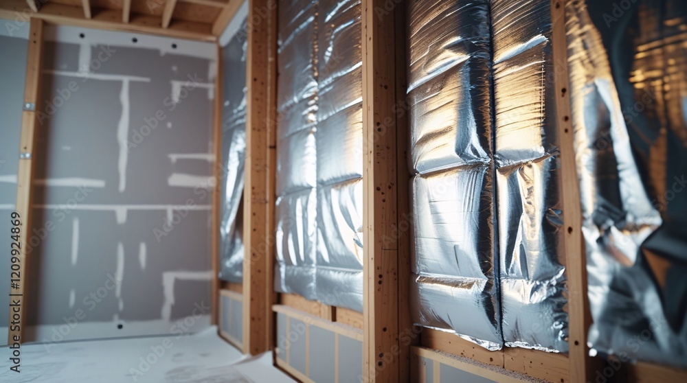 Reflective Foil Insulation on Wall Studs in Renovation Project
Reflective Foil Insulation on Wall Studs in Renovation Project