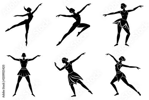 Woman dance fitness silhouette flat design bundle set 8 photo