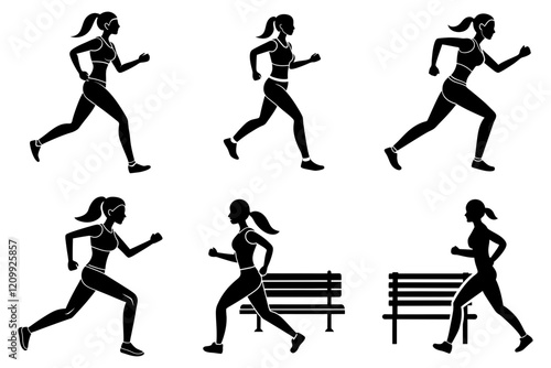 Woman fitness jogging silhouette flat design on white background