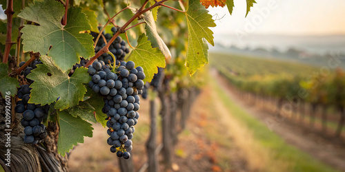 An Alternative Perspective of a Bunch of Cabernet Franc Grapes in a Vineyard photo