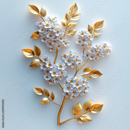 White Flowers and Gold Leaves