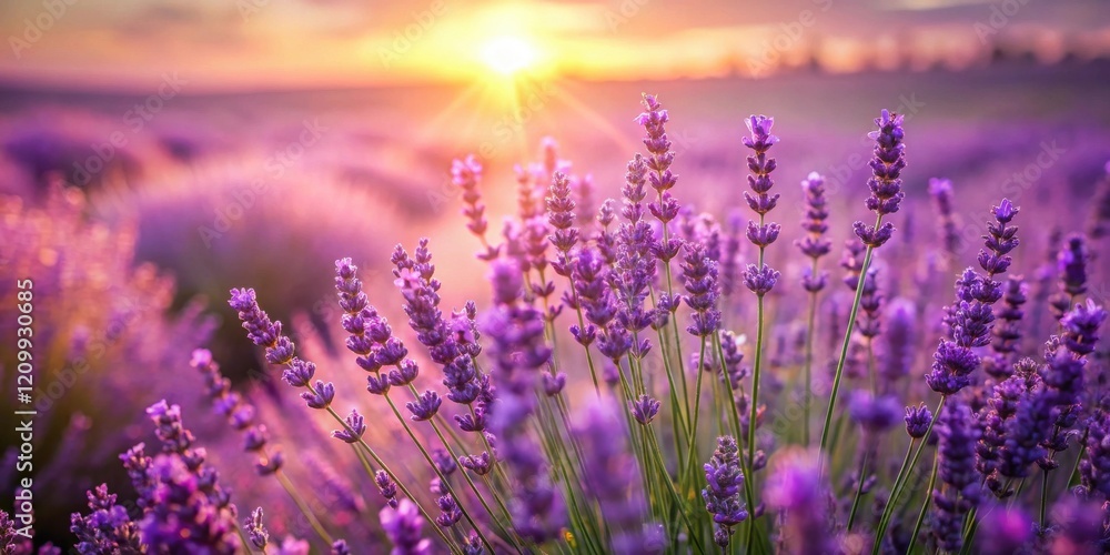 Serene Lavender Field at Sunset A Vibrant Display of Purple Flowers Basking in Golden Hour Light Serene Lavender Field at Sunset A Vibrant Display of Purple Flowers Basking in Golden Hour Light