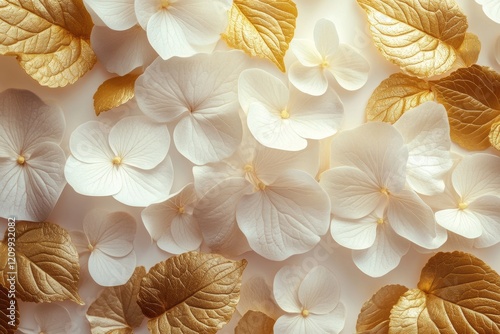 Serene Floral Pattern with White Flowers and Yellow Leaves on a Cream Background