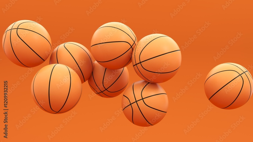 Obraz premium Sports game of basketball - 3D render. Basketball orange ball on a bright background for advertising, icons, banners. The concept of an active lifestyle, online games, entertainment.