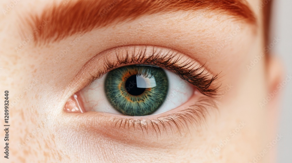 Green Eyes Close-up: A captivating close-up reveals a mesmerizing green eye, the intricate details of the iris and lashes highlighted. The subtle freckles add a touch of natural beauty. Green Eyes Close-up: A captivating close-up reveals a mesmerizing green eye, the intricate details of the iris and lashes highlighted. The subtle freckles add a touch of natural beauty.