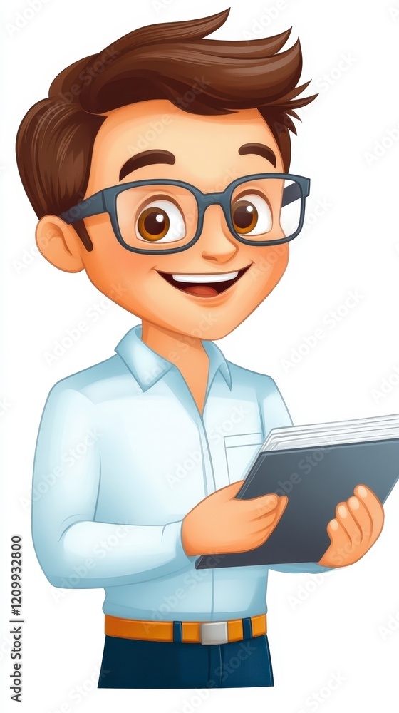 Cartoon Character with Glasses and Notebook for Creative Use Cartoon Character with Glasses and Notebook for Creative Use