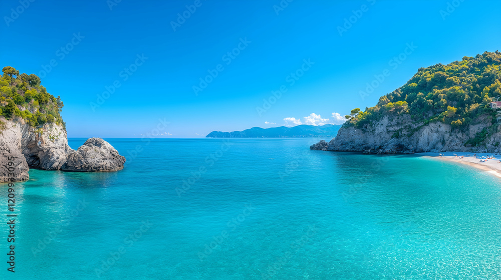 a panoramic view of the beaches in Monterosso al Mare, Cinque Terre, Italy a panoramic view of the beaches in Monterosso al Mare, Cinque Terre, Italy