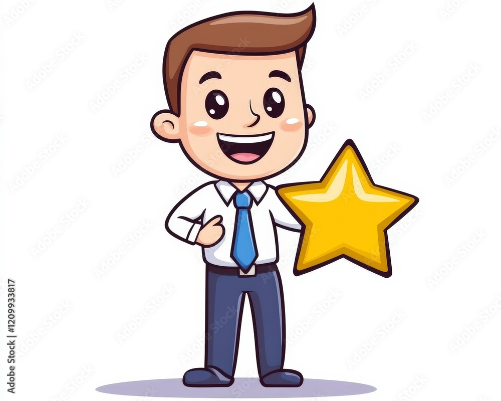 Cheerful Businessman Holding a Bright Star with a Big Smile Cheerful Businessman Holding a Bright Star with a Big Smile