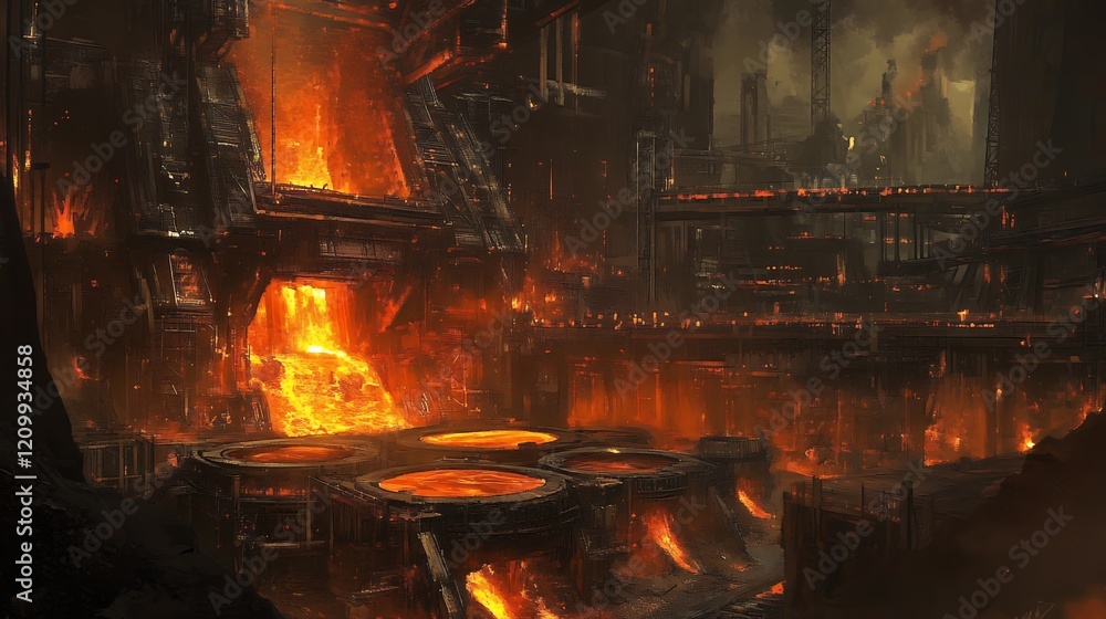 Fiery Molten Metal Industrial Landscape Digital Art Fiery Molten Metal Industrial Landscape Digital Art