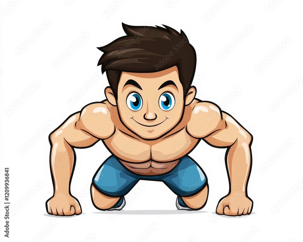 Obraz premium Cartoon Character Doing Push-Up Exercise for Fitness Illustration