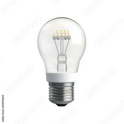 clear light bulb with a visible filament design. showcasing its modern led technology it is designed for illumination and energy efficiency. representing a common household item used for lighting spac photo