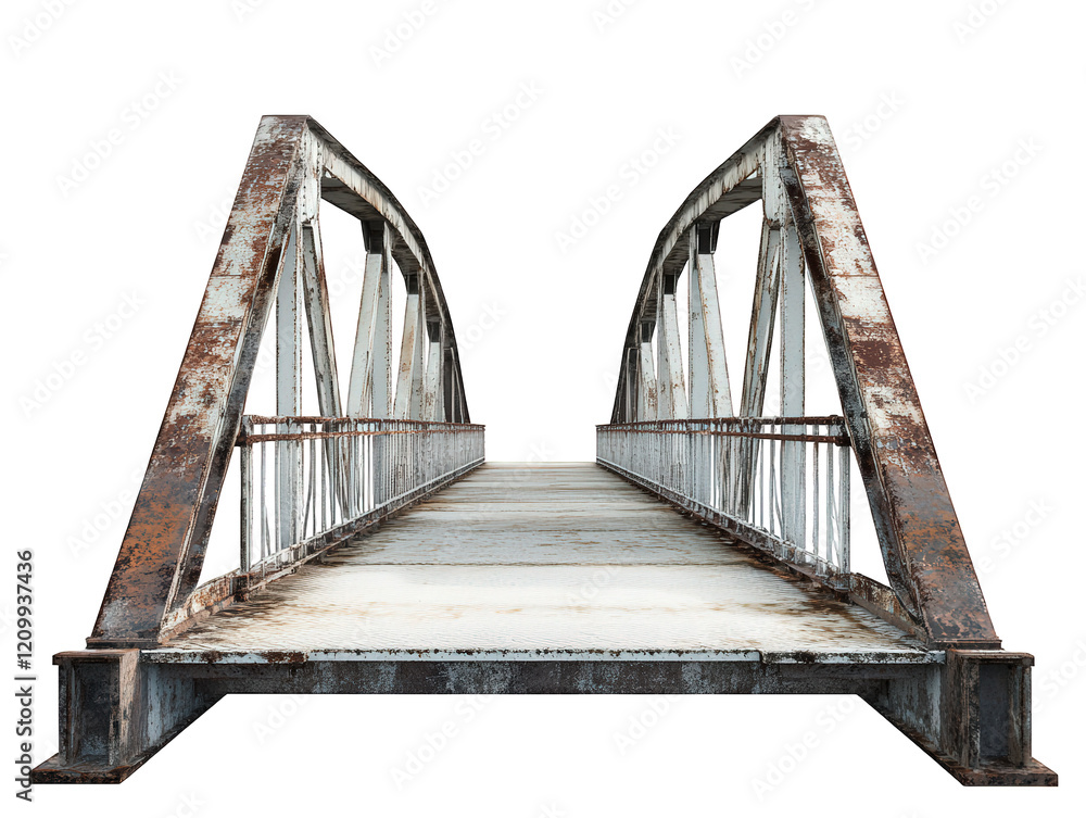Obraz premium a weathered. rusty metal bridge with an arched design. emphasizing its structural elements and aged appearance the bridge appears to be a pedestrian crossing. highlighting its purpose for transportati