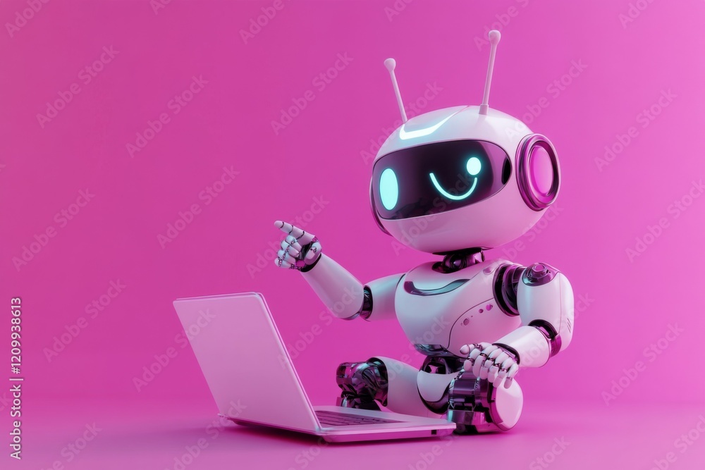 Cute Robot Using Laptop Cute Robot Using Laptop