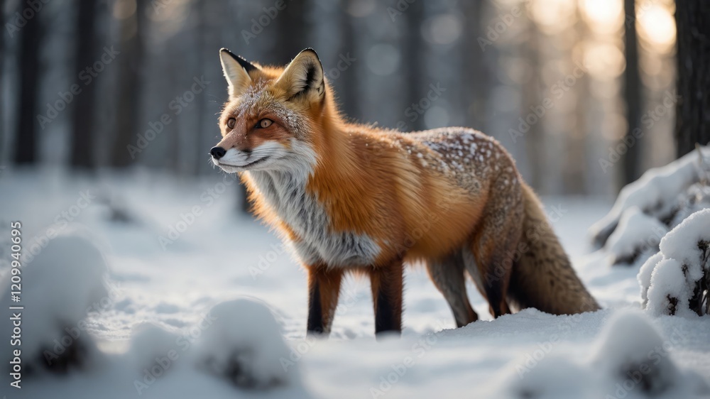 A majestic fox stands in a snowy forest, showcasing its vibrant fur against a winter backdrop. A majestic fox stands in a snowy forest, showcasing its vibrant fur against a winter backdrop.
