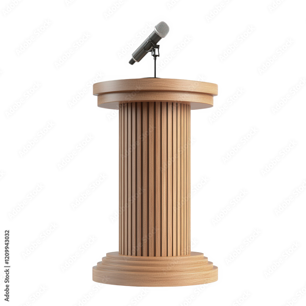 wooden podium with a microphone attached. designed for public speaking or presentations its classic design suggests a formal setting. suitable for conferences. speeches. or lectures the clean white ba wooden podium with a microphone attached. designed for public speaking or presentations its classic design suggests a formal setting. suitable for conferences. speeches. or lectures the clean white ba