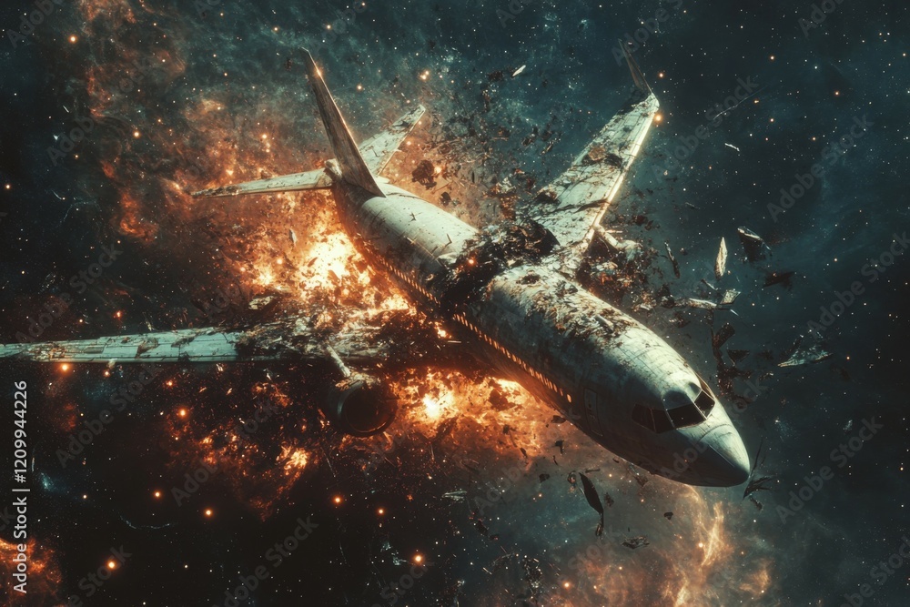 Obraz premium Airplane Explosion in Space