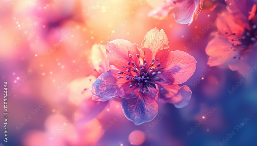 Obraz premium Delicate Pink and Purple Blossoms in Soft Sunlight Dreamy Spring Floral Background
