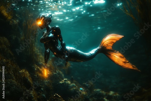 Wallpaper Mural Futuristic Cyber Merfolk in Underwater Realm Torontodigital.ca