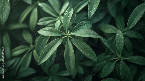 Wallpaper Mural Close-up of fresh green leaves with dewdrops, soft light, peaceful and inviting, highly detailed, calm and natural, warm and vibrant, tranquil and beautiful atmosphere Torontodigital.ca