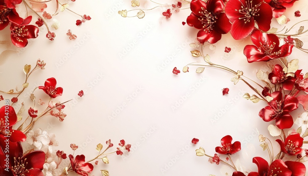Elegant Red and Gold Floral Frame on White Background Elegant Red and Gold Floral Frame on White Background
