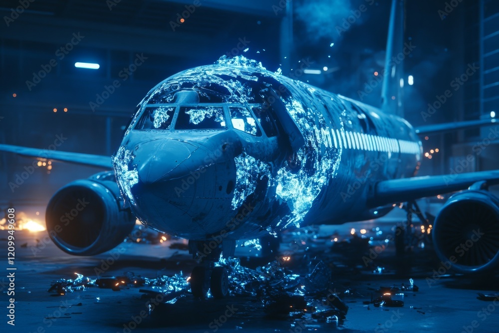 Fototapeta premium Futuristic Aircraft in Neon Glow