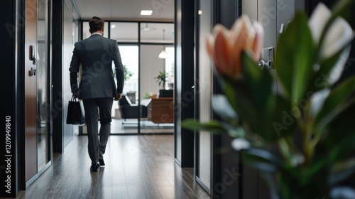 Person confidently entering interview room with friendly smile