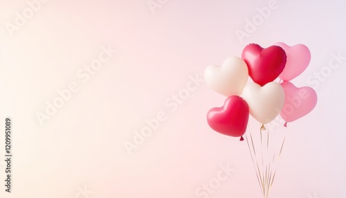 Festive Heart Balloons and Confetti on Pastel Background