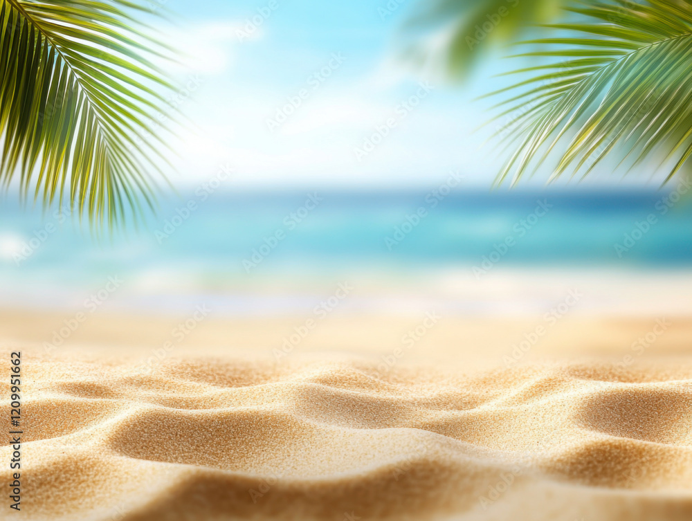 Sand with blurred Palm and tropical beach bokeh background