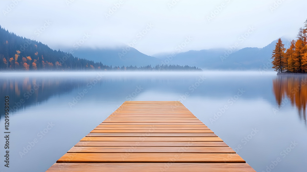 Fishing pier at Pfäffikersee, on a foggy, mystic morning Fishing pier at Pfäffikersee, on a foggy, mystic morning