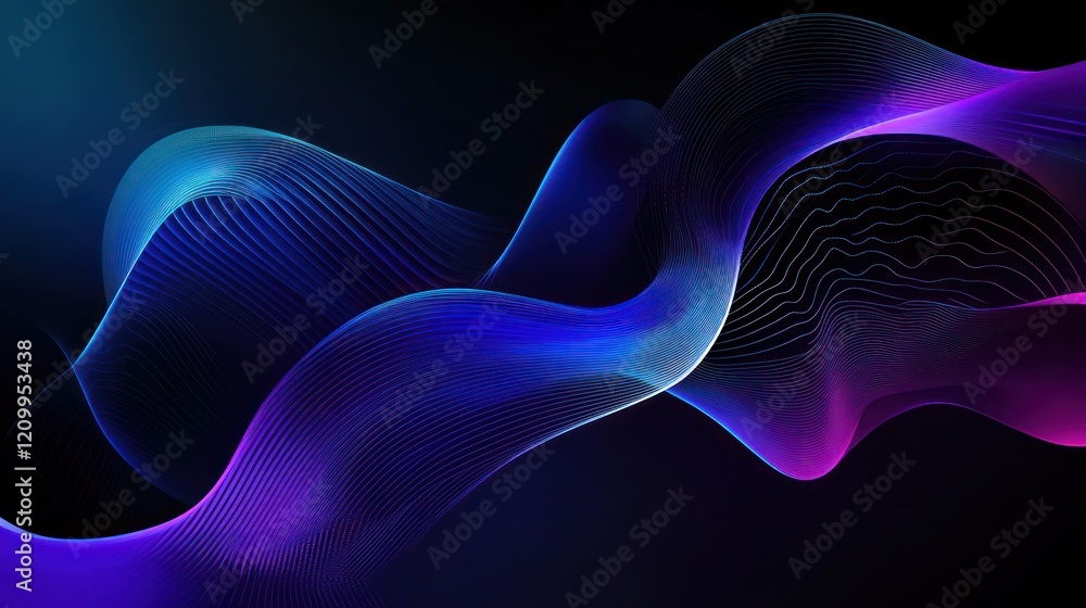 Fototapeta premium Glowing Data Streams in Dark Minimalistic Theme with Soft Blue and Purple Tones